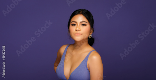 Εκτύπωση καμβά Asian 20s Woman chubby wear sport bra in purple color Very Peri world trend over
