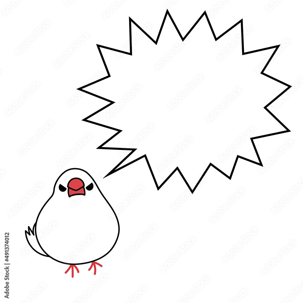 怒ってるかわいい白文鳥の吹き出しイラスト素材 ギザギザ Illyustraciya Stock Adobe Stock