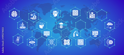 Artificial Intelligence illustration design template. Robotics, Chatbot, Database, Big Data for website banner, web app design, ui.