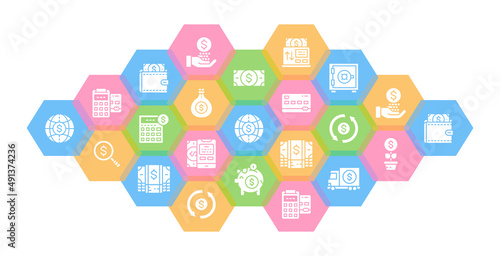 Banking icon set. Credit Card, Currency Exchange, Atm, Terminal web header banner.