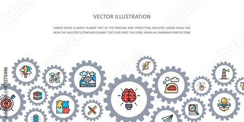 Creative landing page with colored icons. Innovation, startup, artwork, project, idea business icon banner.