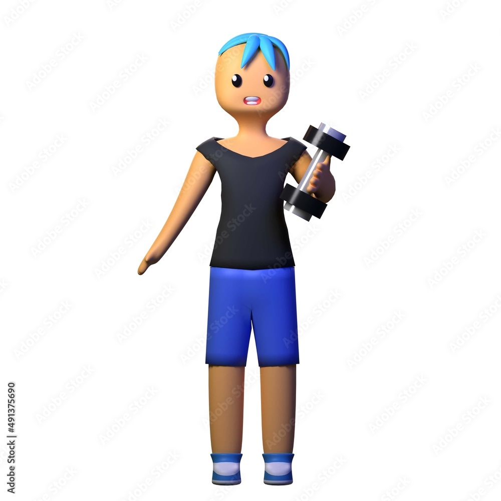 boy workout with black shirt holding dumbell illustration 3d rendering boy workout with black shirt holding dumbell illustration 3d rendering