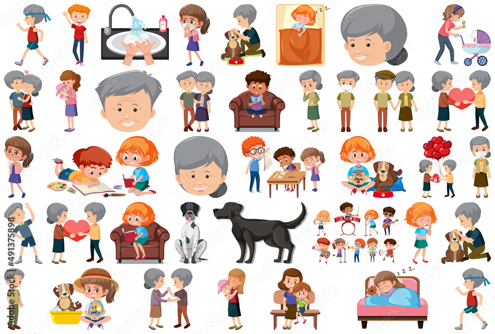 Fototapeta premium Set of different activities people in cartoon style