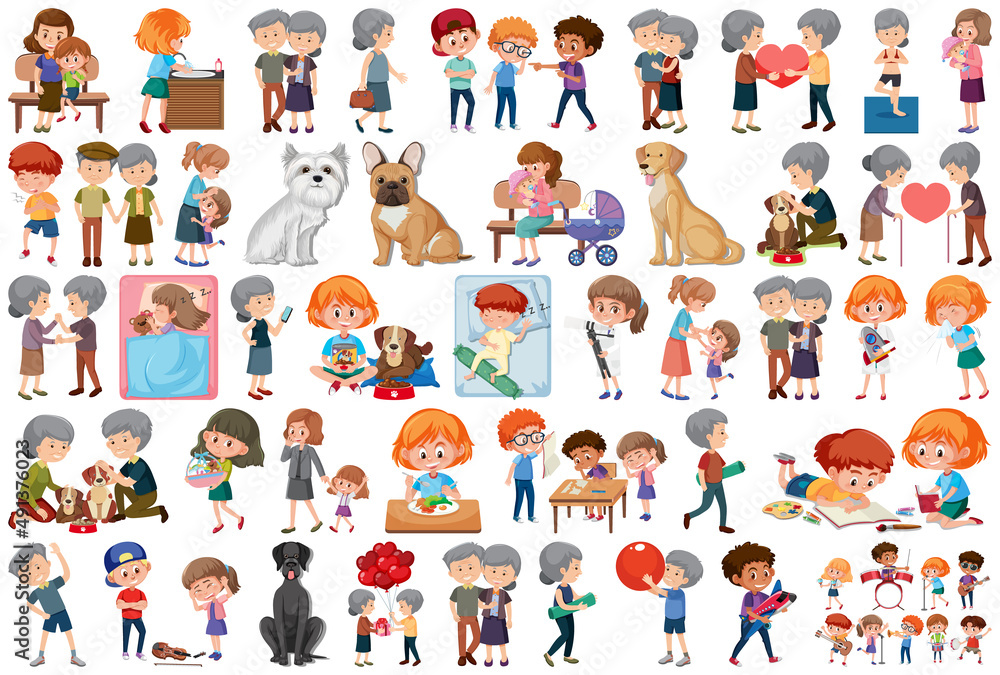 Set of different activities people in cartoon style Set of different activities people in cartoon style
