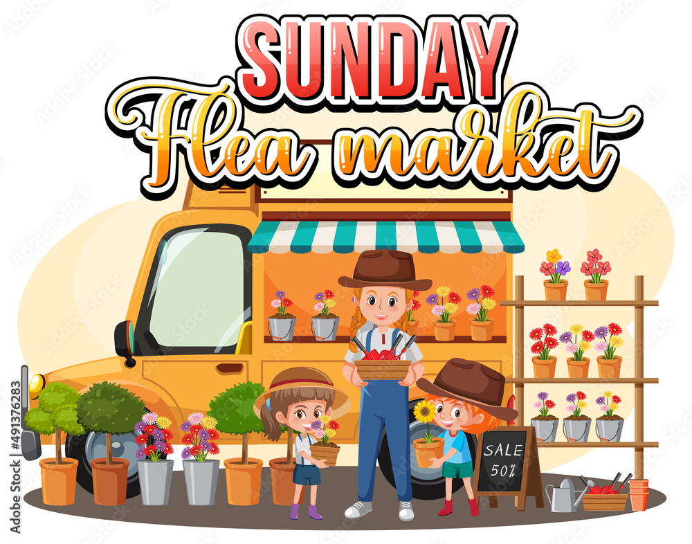 Naklejka premium Flea market concept with plant shop
