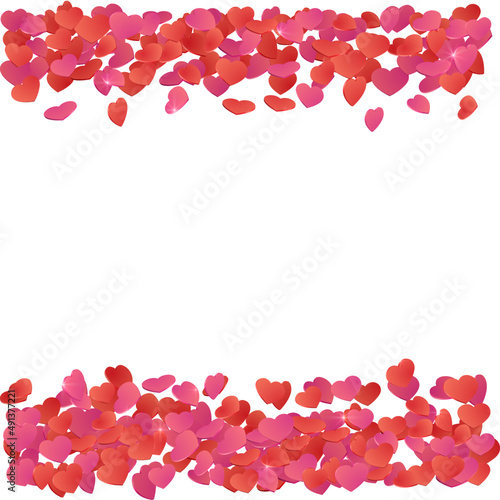 Red hearts falling confetti  romantic frame 