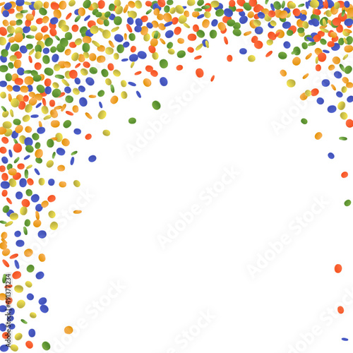 Abstract festive frame of many flying colorful confetti