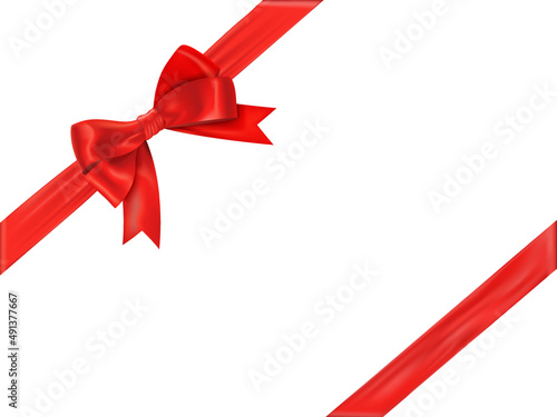 Photographie Red bow and ribbon. Realistic holiday decoration