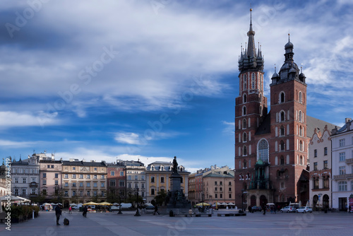 Market Square in Krakow. To the right - the Basilica of St. Mary