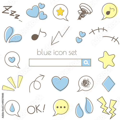 A cute and simple handwritten emoji icon set in Blue.