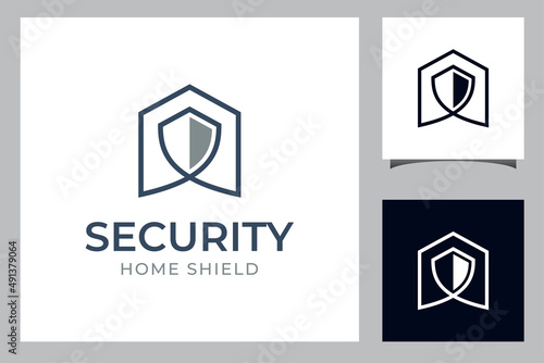 home security logo with shield vector icon symbol for protection house element logo template