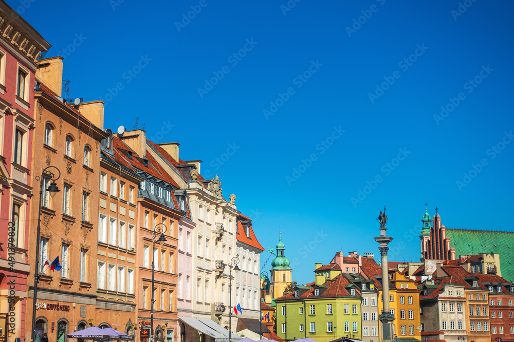 Warsaw, Poland - February 2, 2020: Antique building view in Old Town Warsaw, Poland