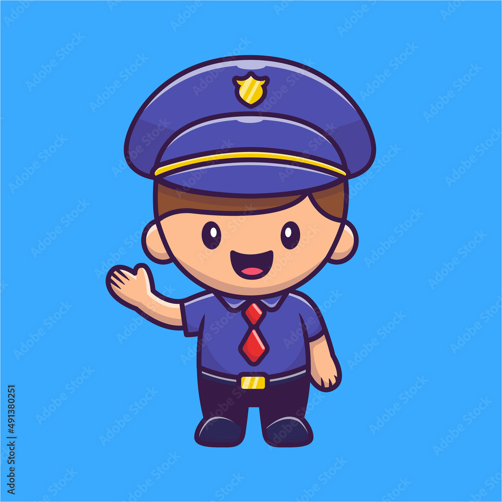 Policeman Cartoon Vector Icon Illustration. People Profession Icon Concept Isolated Premium Vector. Flat Cartoon Style