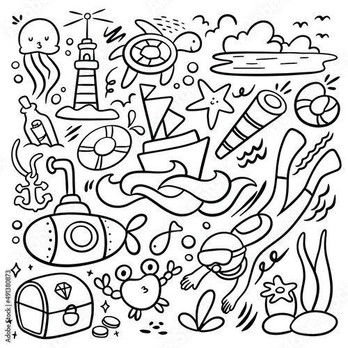 World ocean day doodle element vector illustration