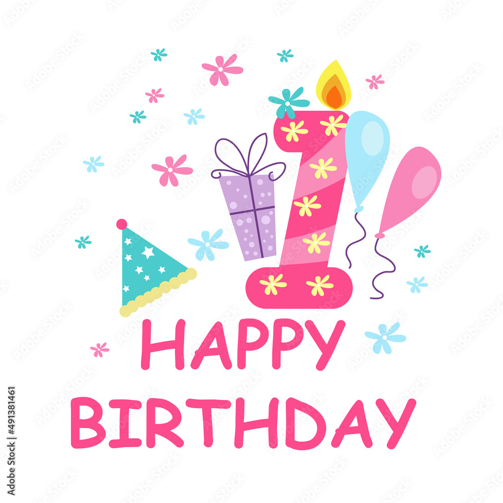 Obraz premium Fun happy birthday card vector illustration