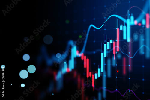 Bild auf Leinwand Creative glowing candlestick forex chart on dark backdrop