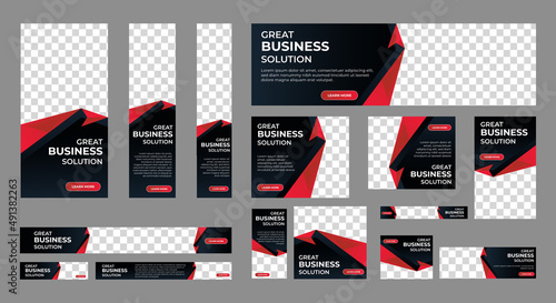 Business banner design web template Set, Horizontal header web banner. Black and red. cover header background for website design, Social Media Cover ads banner, flyer, invitation card 