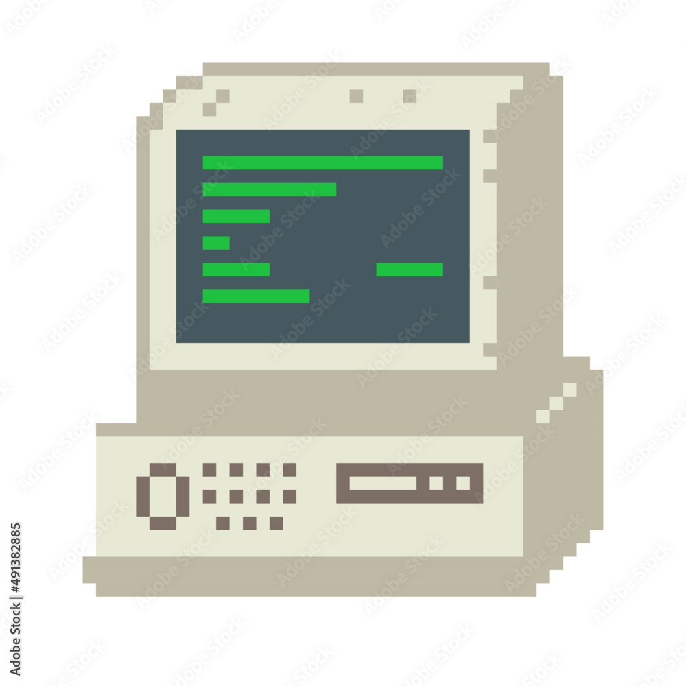 Pixel old computer high detailed design vector template. Vintage retro user interface technology	
