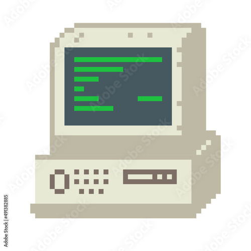 Pixel old computer high detailed design vector template. Vintage retro user interface technology	
