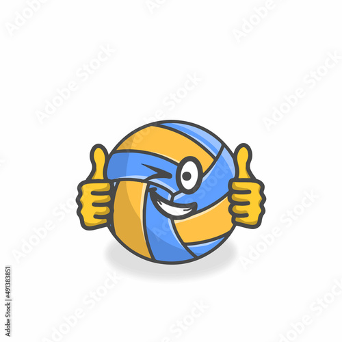 Volley Ball Cute Character Flat Cartoon Vector Design Illustration