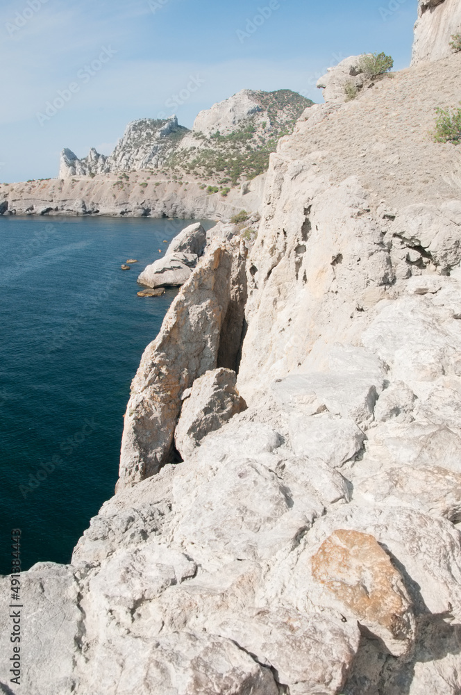Black Sea coastline in Crimea seen from the so-called Galytsin path near New Light village, Russian Federation