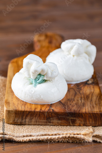 Italian burrata cheese made from mozzarella with cream inside from south italy