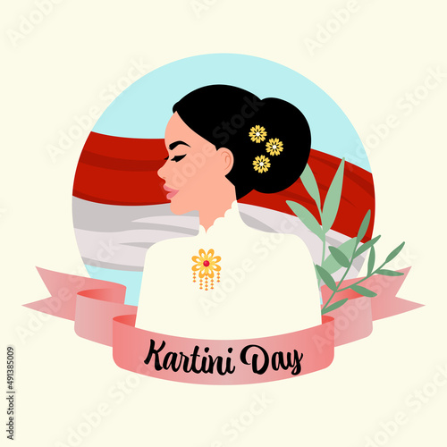 Happy Kartini day Indonesian women emancipation figure. Flat vector cartoon design