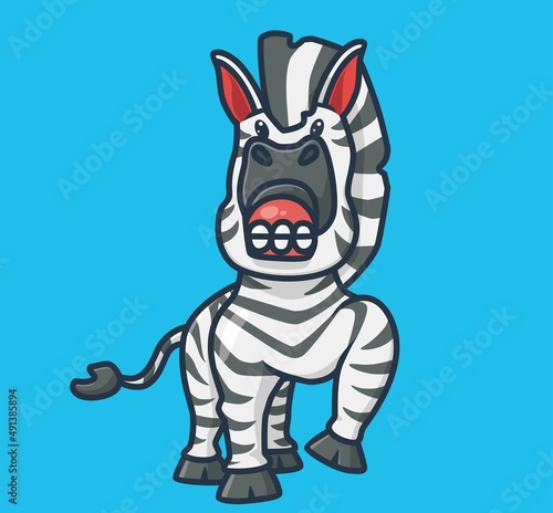 cute zebra teasing bad. cartoon animal nature concept Isolated illustration. Flat Style suitable for Sticker Icon Design Premium Logo vector. Mascot Character