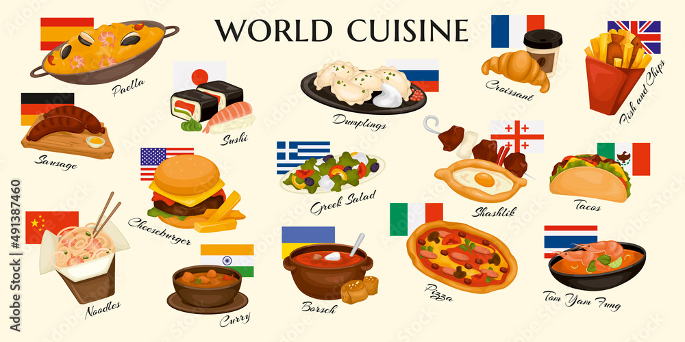 World Cuisine Dishes Set Stock Vector Adobe Stock