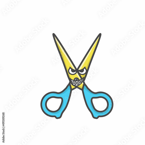 Scissor Cute Character Flat Cartoon Vector Design Illustration
