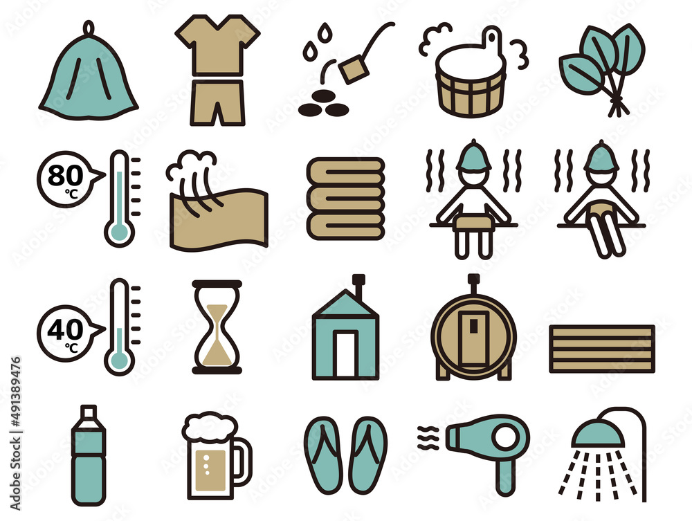 サウナ関連イラストのセット 緑茶黒 Stock Vector Adobe Stock