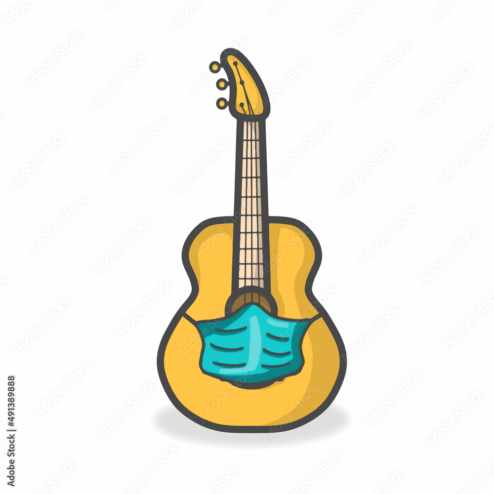 Fototapeta premium Guitar Cute Character Flat Cartoon Vector Design Illustration