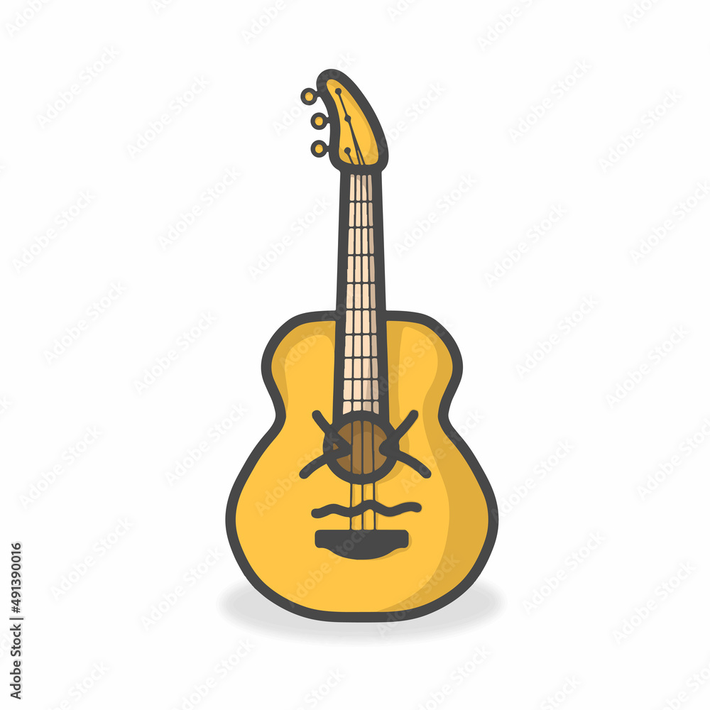 Obraz premium Guitar Cute Character Flat Cartoon Vector Design Illustration