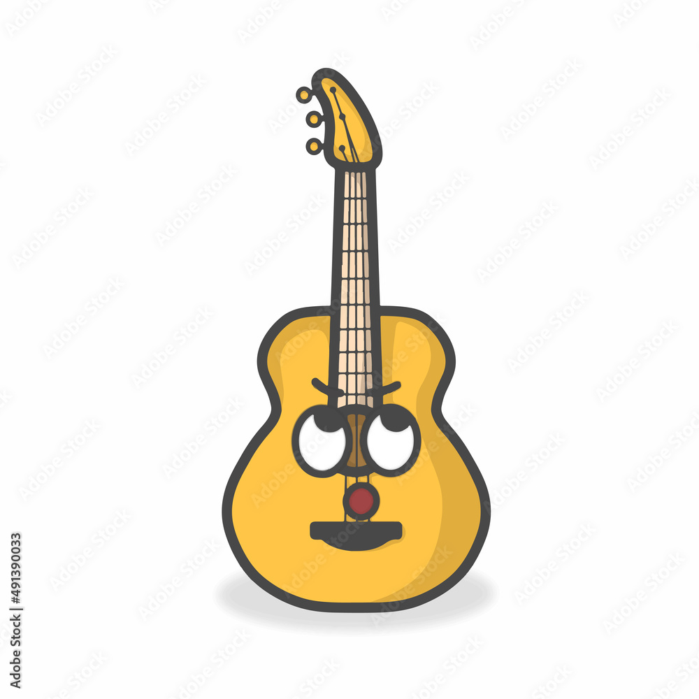 Naklejka premium Guitar Cute Character Flat Cartoon Vector Design Illustration