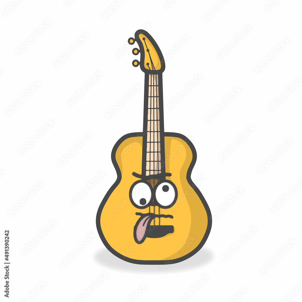Fototapeta premium Guitar Cute Character Flat Cartoon Vector Design Illustration