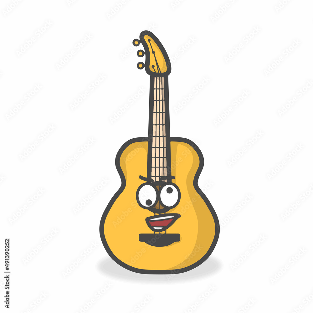 Obraz premium Guitar Cute Character Flat Cartoon Vector Design Illustration