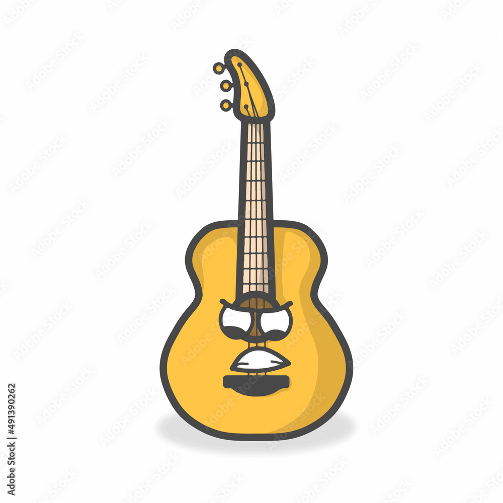 Fototapeta premium Guitar Cute Character Flat Cartoon Vector Design Illustration