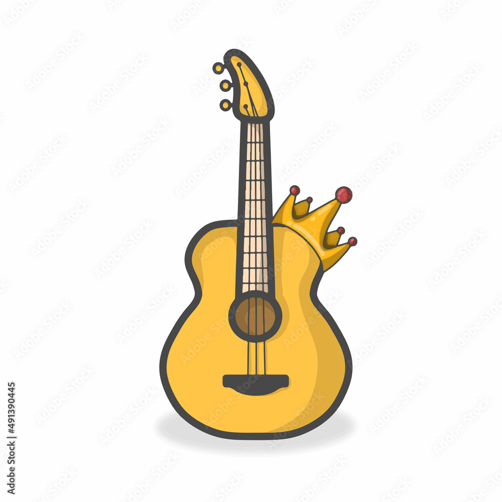 Obraz premium Guitar Cute Character Flat Cartoon Vector Design Illustration