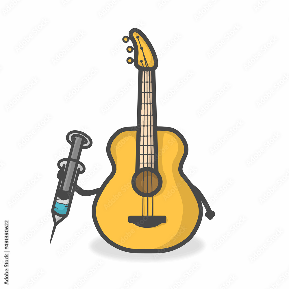 Obraz premium Guitar Cute Character Flat Cartoon Vector Design Illustration