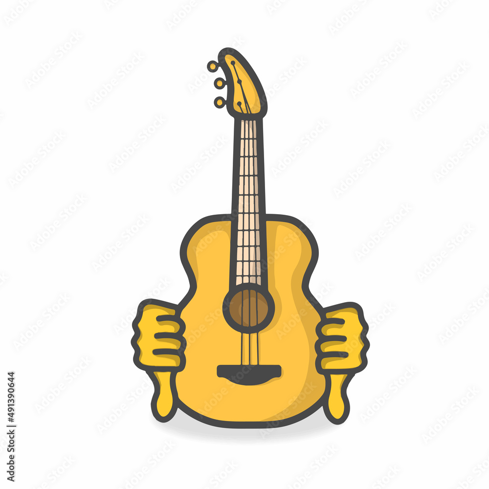 Naklejka premium Guitar Cute Character Flat Cartoon Vector Design Illustration