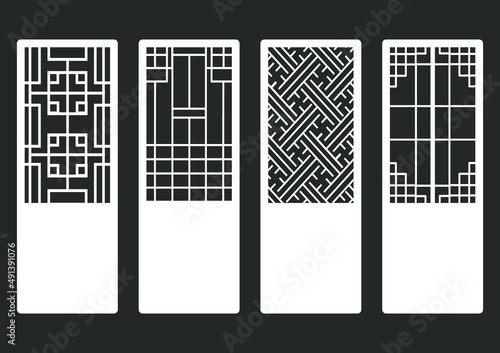 Traditional Korean ornament frame pattern. Set of door and window antique decoration art. Silhouette vector illustration. Laser cut panel.