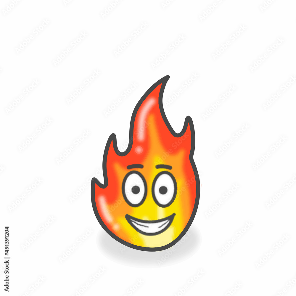 Fire Cute Character Flat Cartoon Vector Design Illustration