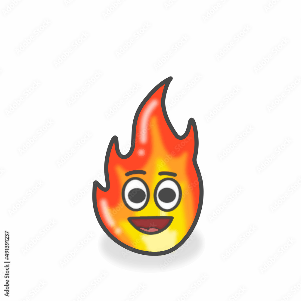 Fire Cute Character Flat Cartoon Vector Design Illustration