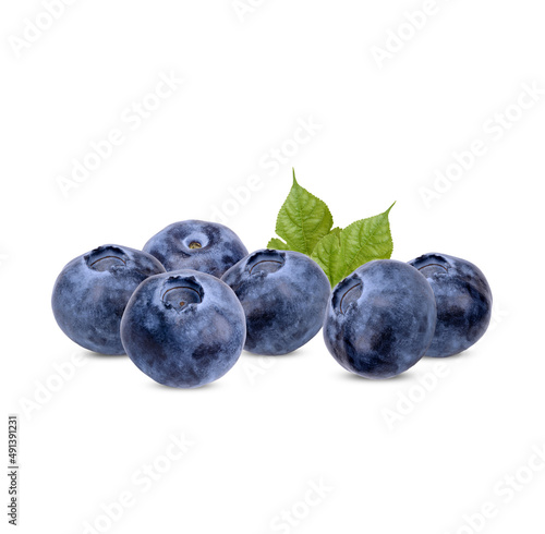 Fresh blueberry with leaves isolated on white background