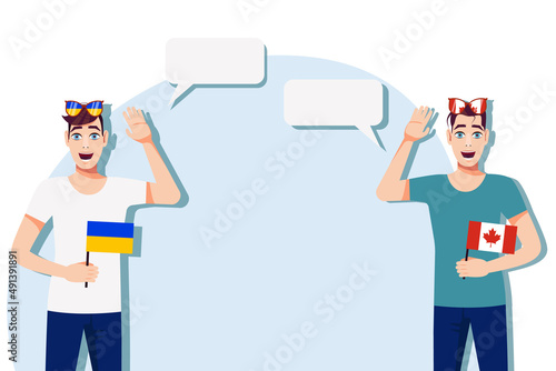 Vector illustration of people speaking the languages of Ukraine and Canada. Illustration of translation, transcription and dialogue between Ukraine and Canada.