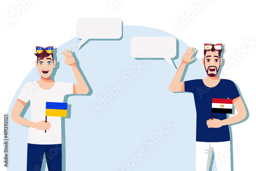 Vector illustration of people speaking the languages of Ukraine and Egypt. Illustration of translation, transcription and dialogue between Ukraine and Egypt.