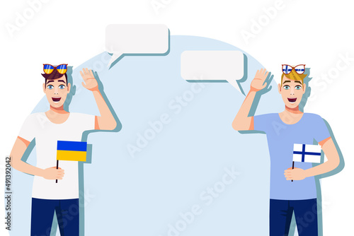 Vector illustration of people speaking the languages of Ukraine and Finland. Illustration of translation, transcription and dialogue between Ukraine and Finland.