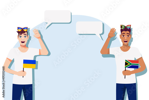 Vector illustration of people speaking the languages of Ukraine and South Africa. Illustration of translation, transcription and dialogue between Ukraine and South Africa.