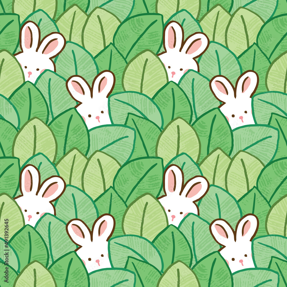 Seamless Pattern of Cartoon Rabbit and Leaf Illustration Design Seamless Pattern of Cartoon Rabbit and Leaf Illustration Design