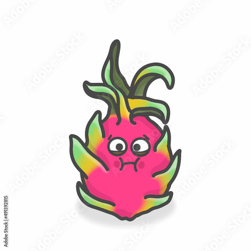 Dragon Fruit Cute Character Flat Cartoon Vector Design Illustration